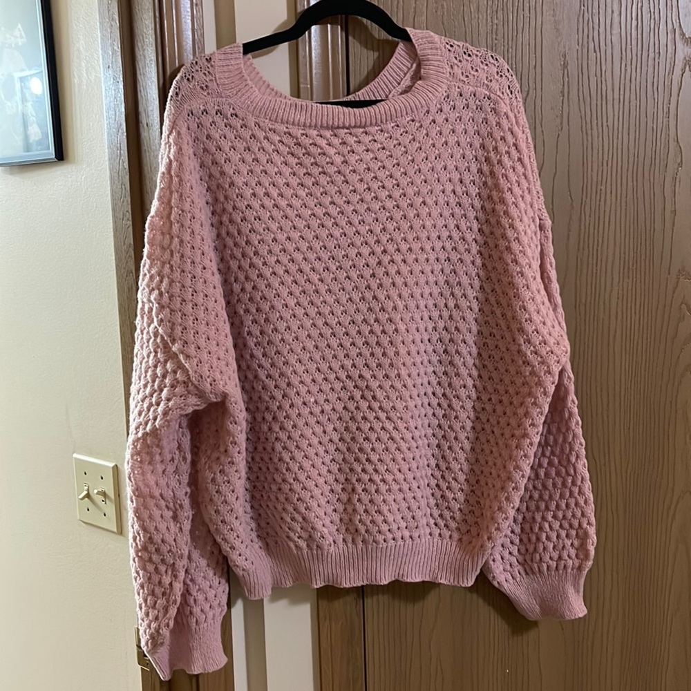 Pink crochet light bottom ribbed sweater